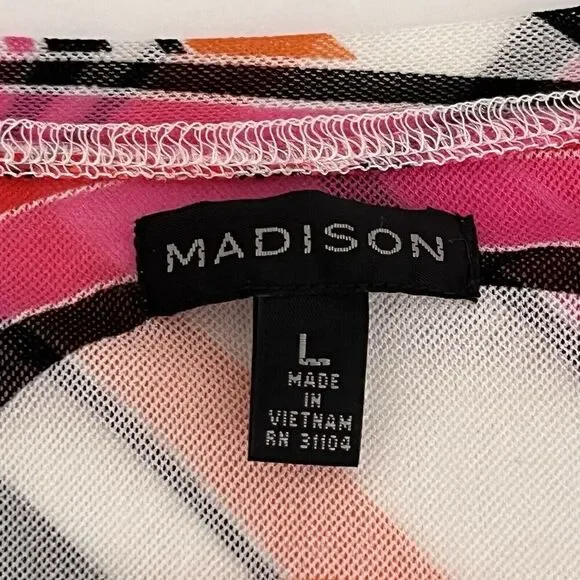 Madison Fashion Top Sz L Geo Print Multicolor Long Sleeves Round Neck Shirt New - Picture 10 of 14